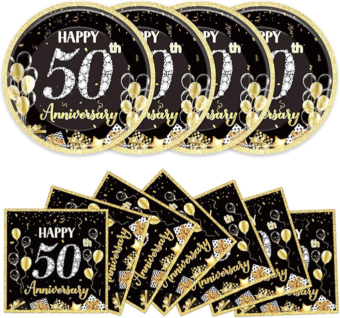 48Pcs 50th Anniversary Paper Plates Napkins Wedding Party Decorations Employee by Qyeahkj