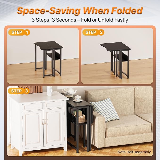 Huuger Folding Desk with Storage Shelf, 23.6 Inch Foldable Computer Table - Image 4