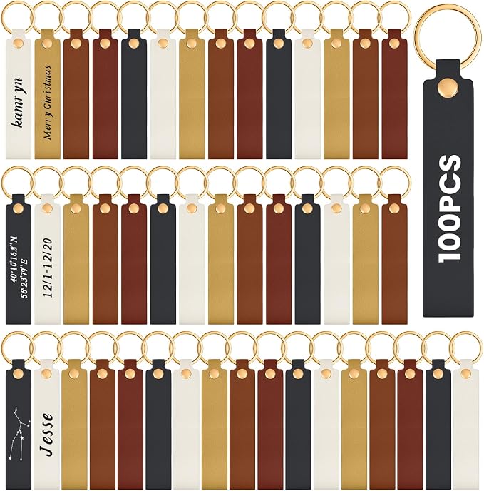 Wavyknot 100 Pcs PU Leather Keychain Blanks Bulk Laser Engraving Blanks by Wavyknot