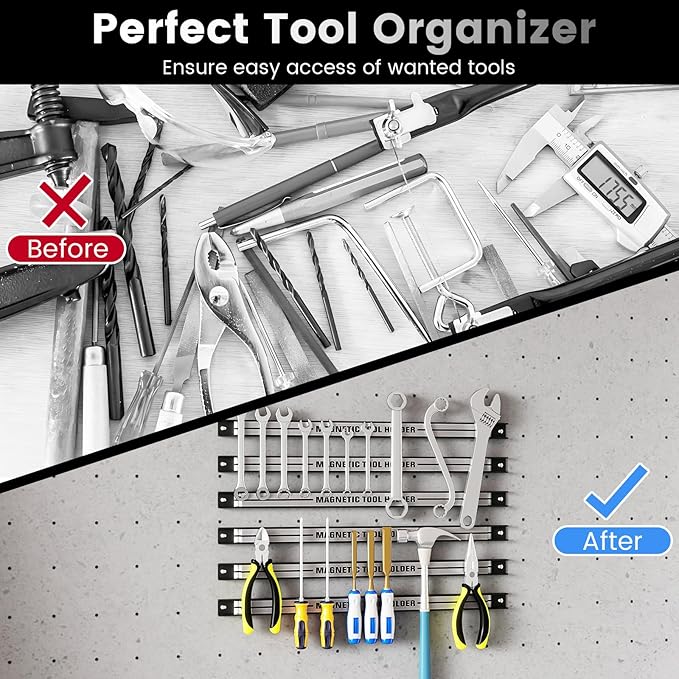 Goplus 6PCS 18" Magnetic Tool Holder, Magnetic Tool Holder Strip, Heavy Duty Magnetic Tool Bar,Space Saving Metal Tool Organizer Rack,Tool Magnet Bar for Workshop Garage, 176LBS Capacity Total