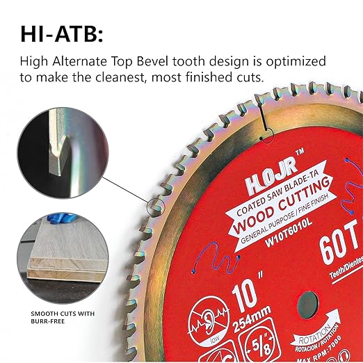 2-Pack 10" 60T & 90T 5/8" Arbor Woodworking Circular Saw Blade, Framing/Universal Wood Cutting Saw Blade,Special Anti-Thermal Adhesion Coating on Cutting Edge-TA, 10" 60T&90T 5/8"