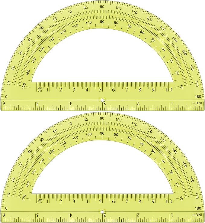 Plastic Protractor Math Protractors 180 Degrees for Geometry Classroom Student School Office Supplies, 6 Inch, Pack of 2 (Yellow)