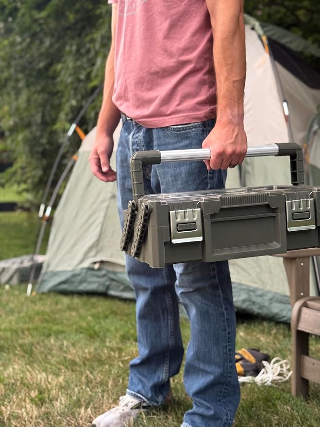 18" Cantilever Tool Box Organizer, Olive Green Heavy-Duty Tool Storage Box - Image 7
