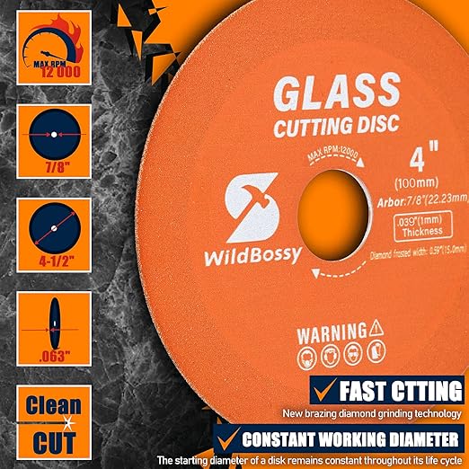 Glass Cutting Disc 4 Inch (5PCS) for Angle Grinder with 7/8" Arbor Hole, 0.039" Ultra-Thin Saw Blade Wheel Polishing Diamond Cutting Disc for Glass, Jade, Wine Bottles, Tile, Ceramic, Marble