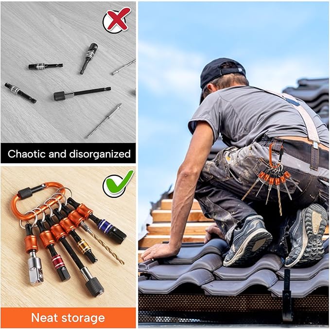 Upgrade Orange 12Pcs Bit Holder Keychain, 1/4 inch Hex Shank Bit Holders, Quick-change Design For Nut Driver, Screwdriver & Drill Bits, Include Keychain Carabiner, Push to Unlock