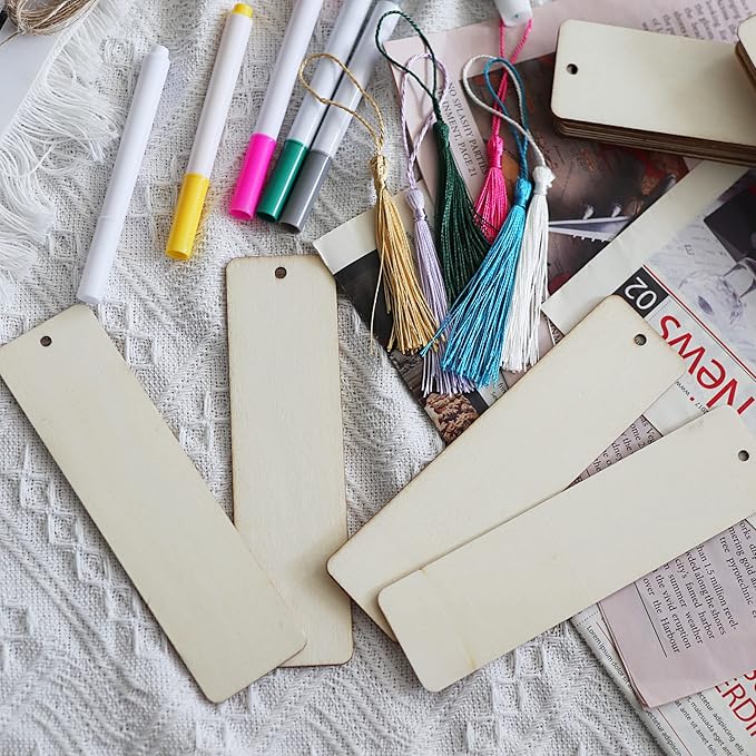 SWATOM Wood Bookmarks Blank DIY Wooden Bookmark Craft Bulk 30 PCS Unfinished - Image 5
