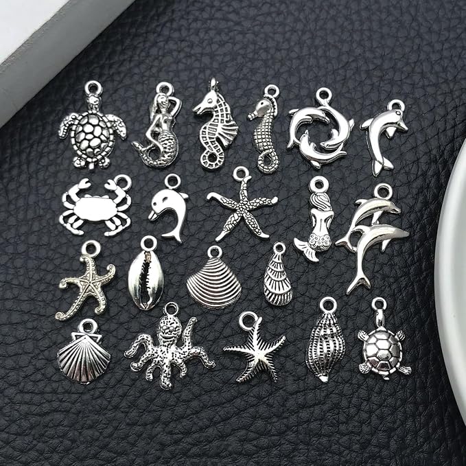 WOCRAFT 60pcs Antique Silver Ocean Charms Bracelet Charms - Image 5