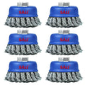 SALI 6 Pack Wire Cup Brush, 3 Inch Twisted Knotted Cup Brush for Grinders, with 5/8-11 Inch Arbor for Heavy Cleaning Rust, Stripping and Abrasive, for Angle Grinder