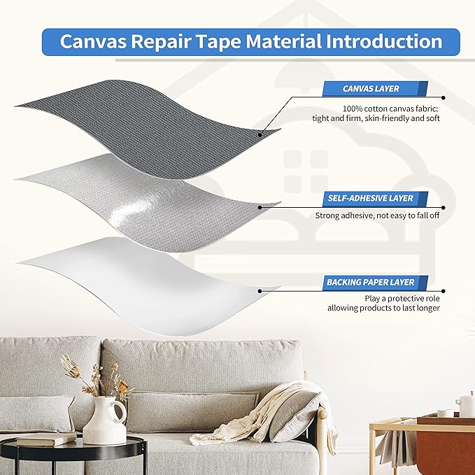 KING MOUNTAIN Canvas Repair Patch 16×60 Inch Self-Adhesive Waterproof Fabric Patch for Sofas, Tents, Furniture,Tote Bags, Car Seats (Charcoal Grey)