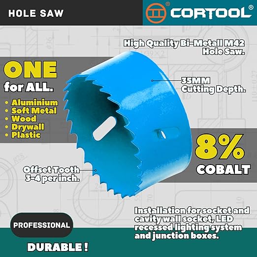 3 Inch Hole Saw with Arbor for Metal and Wood Cutting, Bi-Metal Hole Cutter, 3" Hole Saw Kit for Drywall, Wood, PVC Boards, Fiberglass and Vent Pipes