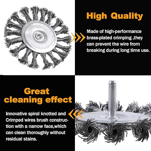 Rocaris 7Pcs Twist Knot Wire Wheel Brush for Drill Crimped Cup Wire Wheels Brush Set for Drill with 1/4-Inch Shank for Rust Removal, Corrosion and Scrub Surfaces