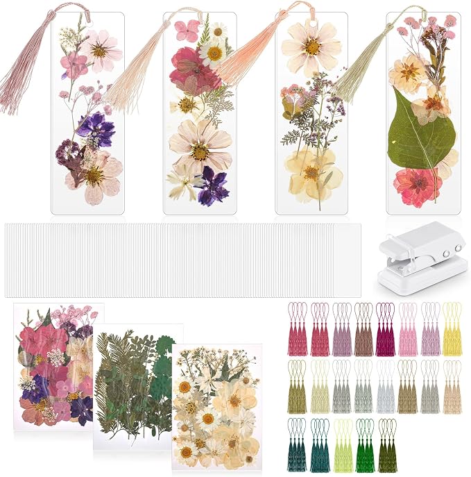 Fuyoooo 376 Pcs Pressed Flowers Bookmark Making Kit, DIY Bookmark Laminating by Liraitoya