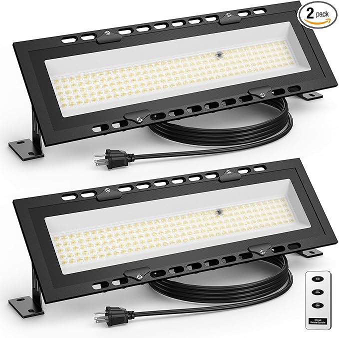 120W LED Shop Lights with Remote, 5FT Power Cord and US Three-Prong Plug, 18000LM 6000K, Aluminum Garage Lighting, IP65 Waterproof, Plug & Play for Warehouse, Workshop, Basement, 2PCS