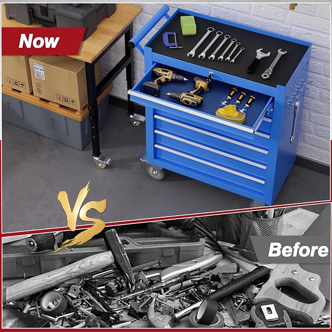 Rolling Tool Chest with Drawers, 7 Drawers Tool Chests & Cabinets, Metal Toolbox with Wheels, Lockable Storage Cabinet, Garage Tool Box with Drawers (Blue, 7 Drawers)
