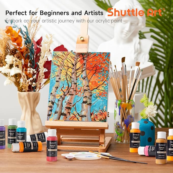 Shuttle Art Acrylic Paint Set, 25 Vintage Colours, 2oz/60ml Bottles, Rich - Image 2