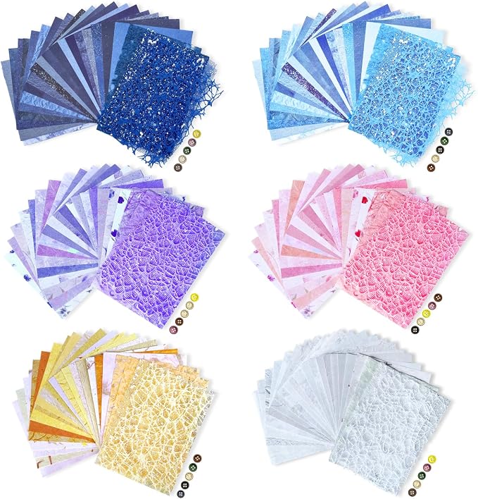156Sheets Textured Scrapbook Paper & Mesh Fabric Assorted Set+30 Buttons by Unknown