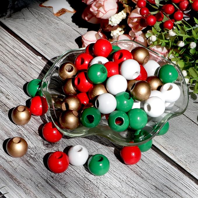 240Pcs Christmas Wood Beads 16mm - Image 6