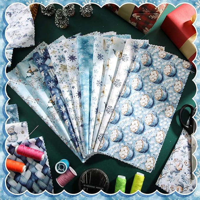 HunnmingRe 20 Pcs 10''x10'' Blue Winter Quilting Fabric Square Woodland - Image 3