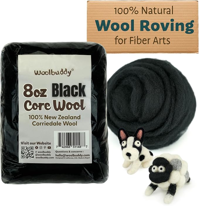 Woolbuddy Core Wool 8oz for Needle Felting, Handmade Wool Roving for Needle by Woolbuddy