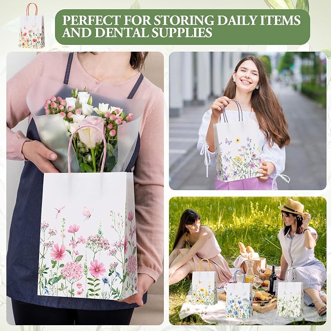 Gaillty 24 Pcs Wildflower Paper Gift Bags 6 Styles, Floral Goodie Bags - Image 6