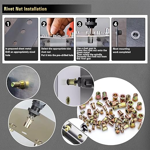 Pressure Rivet Nut Tool Kit, 430Pcs Metric Rivet Nut Combination (M8/M6/M5/M4/M3), Suitable for Furniture, Decoration, Automotive, Marine and Industrial Applications