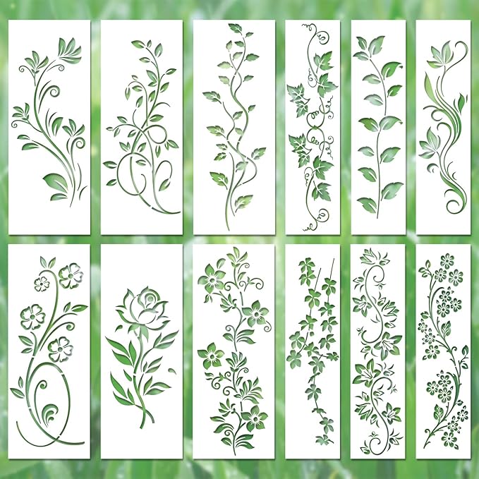 12pcs Leaf Vine Stencils, Leaves & Flower Stencil Reusable Floral Stencil by Unknown