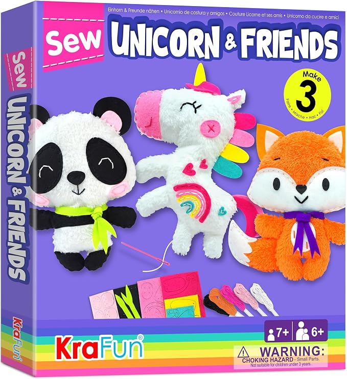 KRAFUN Unicorn, Panda & Fox Sewing Kit by FunCreativeArtsCraftKits