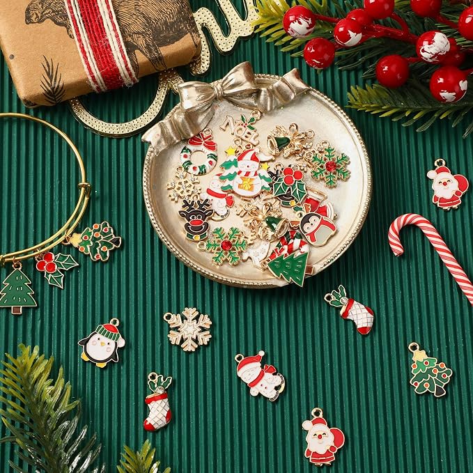 MARFOREVER 40Pcs/20 Pairs Christmas Charms, Christmas Gold Enamel Charms | - Image 3