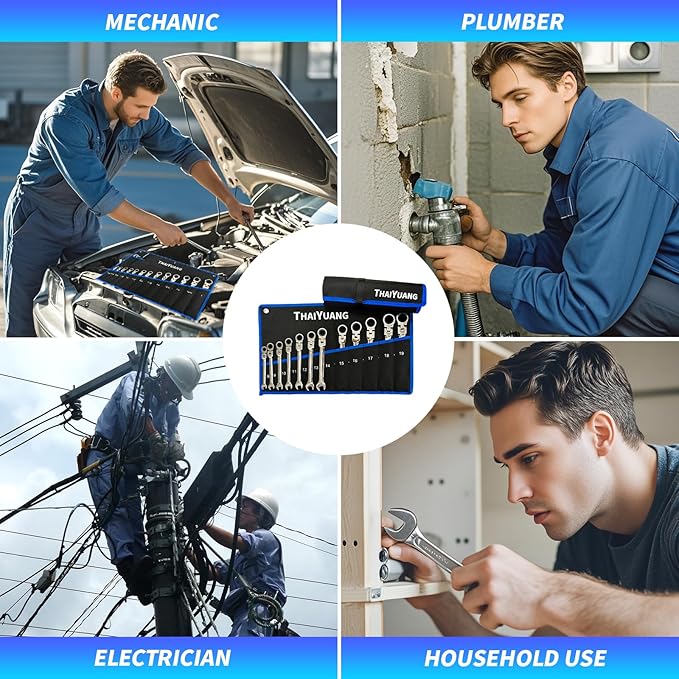 3-Pieces Roll Up Wrench Pouch Metric & SAE, Heavy Duty Canvas Tool Wrench Organizer Bag 9+13+14 Pockets (Only Pouch)