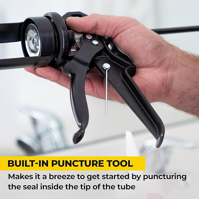 AWF PRO Heavy Duty Caulk Gun, 18:1 Thrust Ratio, Steel Frame Construction, Rotating Barrel, Ladder Hook, Puncture Tool & Dripless Pressure Release Tab (Pack of 1, 10 oz Caulking Gun)