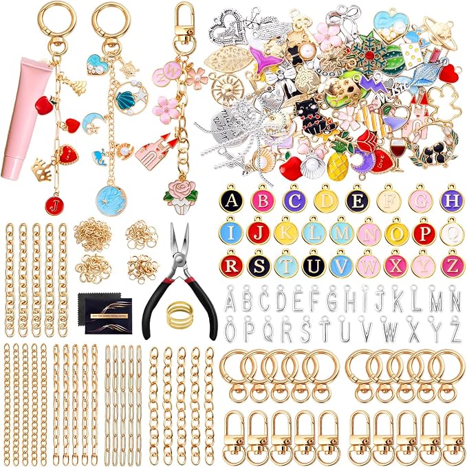 Wurosi 325Pcs Charms Lip Gloss Keychain Making Kit, Including 20 Keychain Clips by Unknown