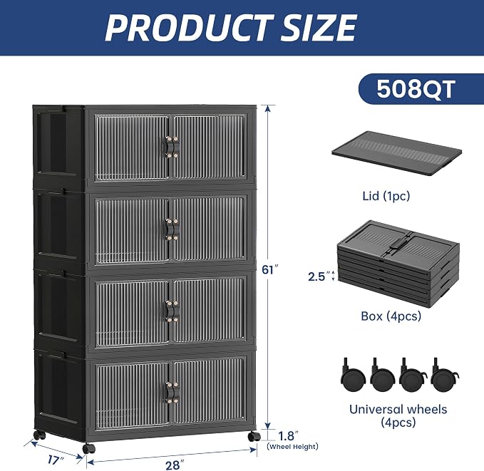 SAILUN 127Gal/508Qt Extra Large Stackable Storage Bins Folding Collapsible - Image 5