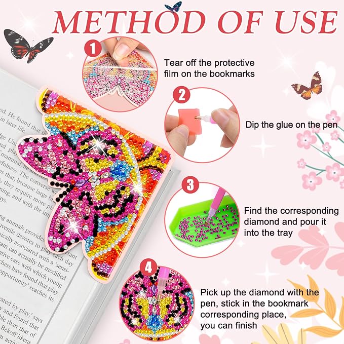 WIVICO 4Pcs Diamond Painting Bookmarks, Diamond Pearl Art Kits - Image 4