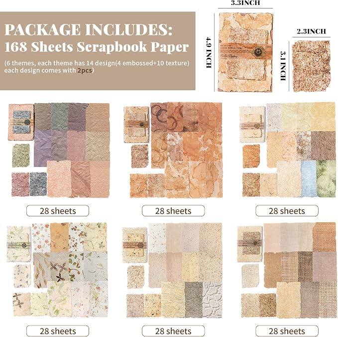 168Pcs Vintage Scrapbook Supplies Kit Textured Rice Paper - Image 2