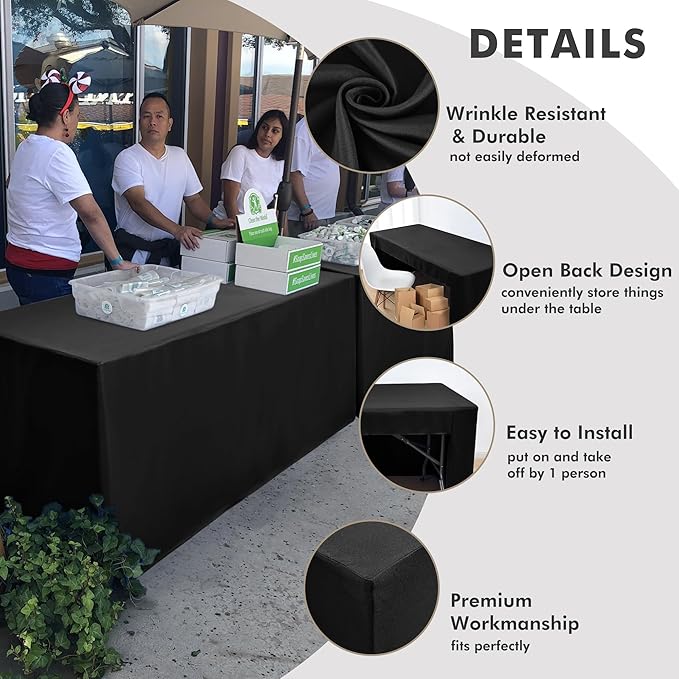 Nasitos 2 Pack Black Tablecloth 6 Foot-Open Back Fitted Tablecloth Rectangle - Image 3
