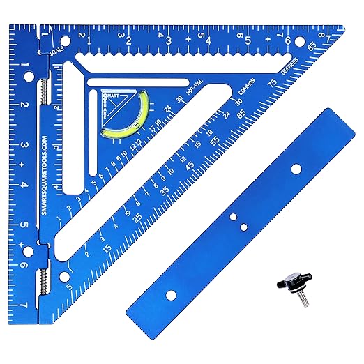 7.5" Advanced Carpenter Square w SmartBubble - Jig Block - Accurate Flatwork - Repetitive Markings (Ocean)
