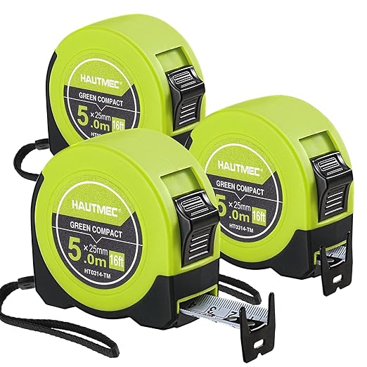 HAUTMEC Tape Measure 16ft with Dual Scale Metric and Imperial 1/8 Fractions Measuring Tape Compact Economical for Home DIY Renovations Crafting Quick Fixes HT0314-3PC