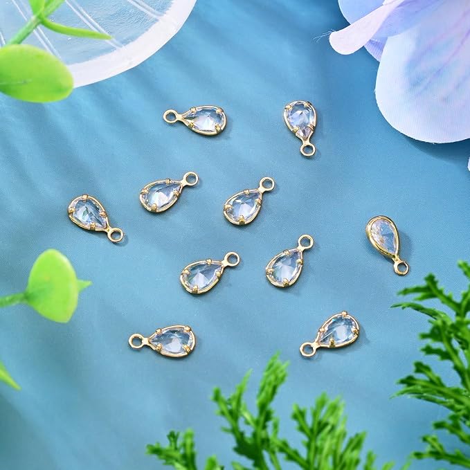 FASHEWELRY 10Pcs Teardrop Cubic Zirconia Charms Real 18K Gold Plated Crystal - Image 5