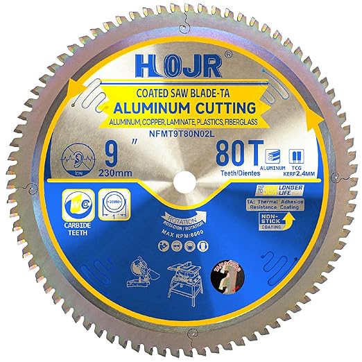 Aluminum Cutting Circular Saw Blade, Medium Aluminum,The Cutting Head uses a Special Anti-Heat Sticking Coating with high Finish and Long Life,NFM 9 inch 80-Tooth 1" -TA