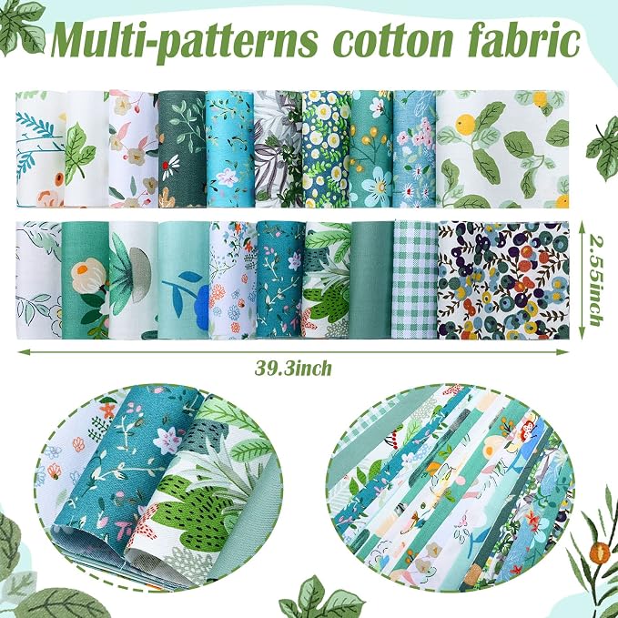 Hosuly 40 Pcs Blue Green Floral Jelly Fabric - Image 2
