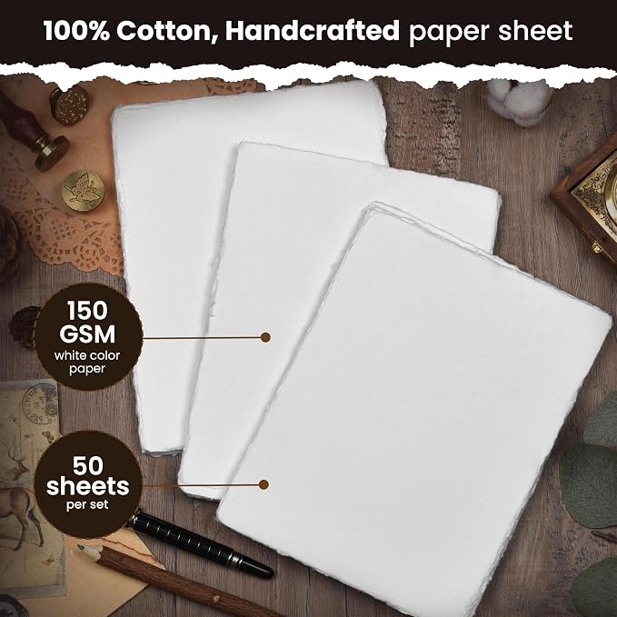 LEATHER VILLAGE Offwhite Deckled Edge Handmade Watercolor Paper 12x16 | 50 - Image 2