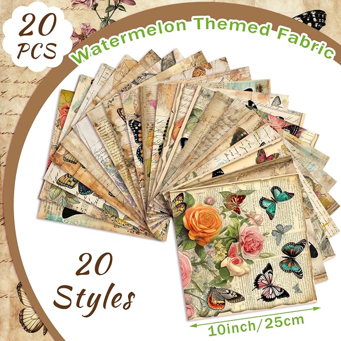 HunnmingRe 20 Pcs 10''x10'' Vintage Butterfly Quilting Fabric Square Retro - Image 3