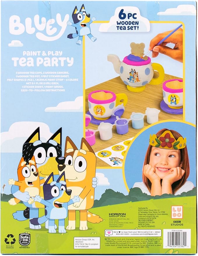 Bluey Paint & Play Tea Party, 6-Piece Wooden Tea Set, Customize - Image 7