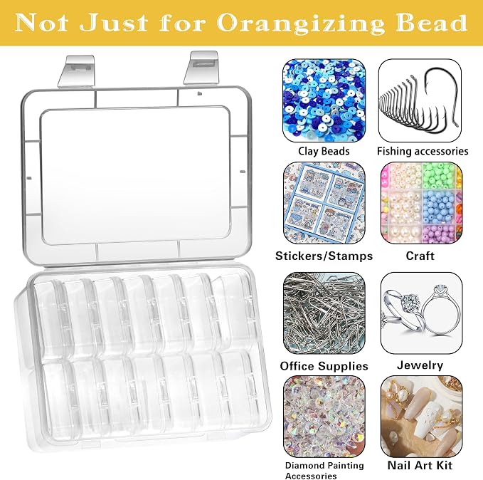 Mathtoxyz Small Bead Organizers, 14 Pieces Plastic Storage Cases Mini Clear - Image 5
