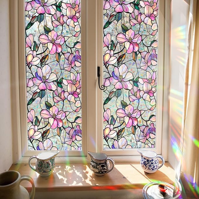 Bloss Purple Magnolia Flower Sunroof Film Decorative, Stain Glass Window Film - Image 9