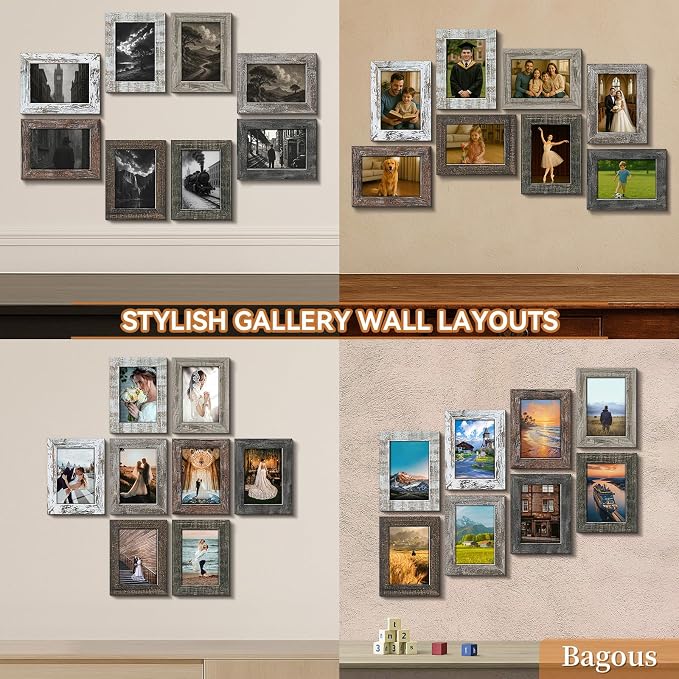 4x6 Picture Frames Set of 8, Vintage Rustic Farmhouse Industrial Style Photo - Image 3