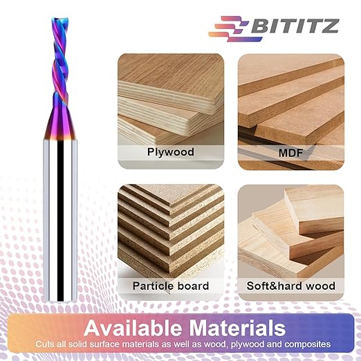2PCS Downcut Spiral Router Bit 1/4 Inch Shank 1/8 Inch Cutting Diameter 1/2 Inch Cutting Length with Extra Long Life Coating CNC Router Bits End Mill for Wood Cutting, Slot Mortise, Engraving