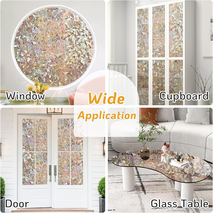 LUTE Rainbow Window Privacy Film, Stained Cling, 17.5" x 78.7" | 3D Decorative - Image 5