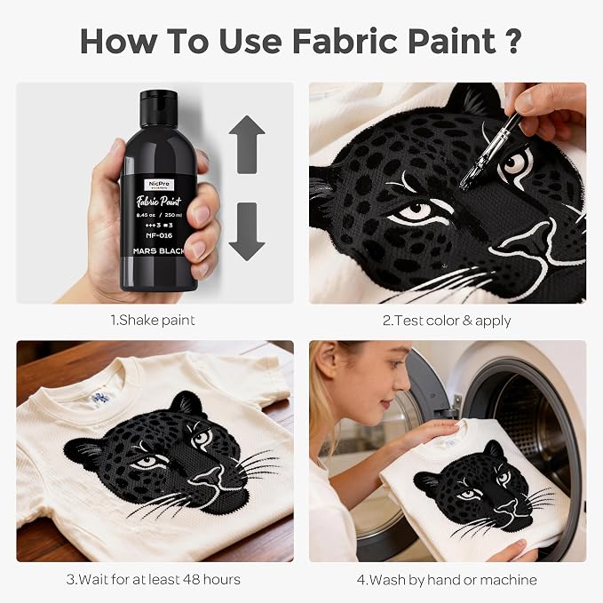 Nicpro Black Fabric Paint, 4 oz Fabric Paint - Image 3
