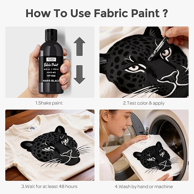 Nicpro Black Fabric Paint, 8.45 oz Fabric Paint - Image 4